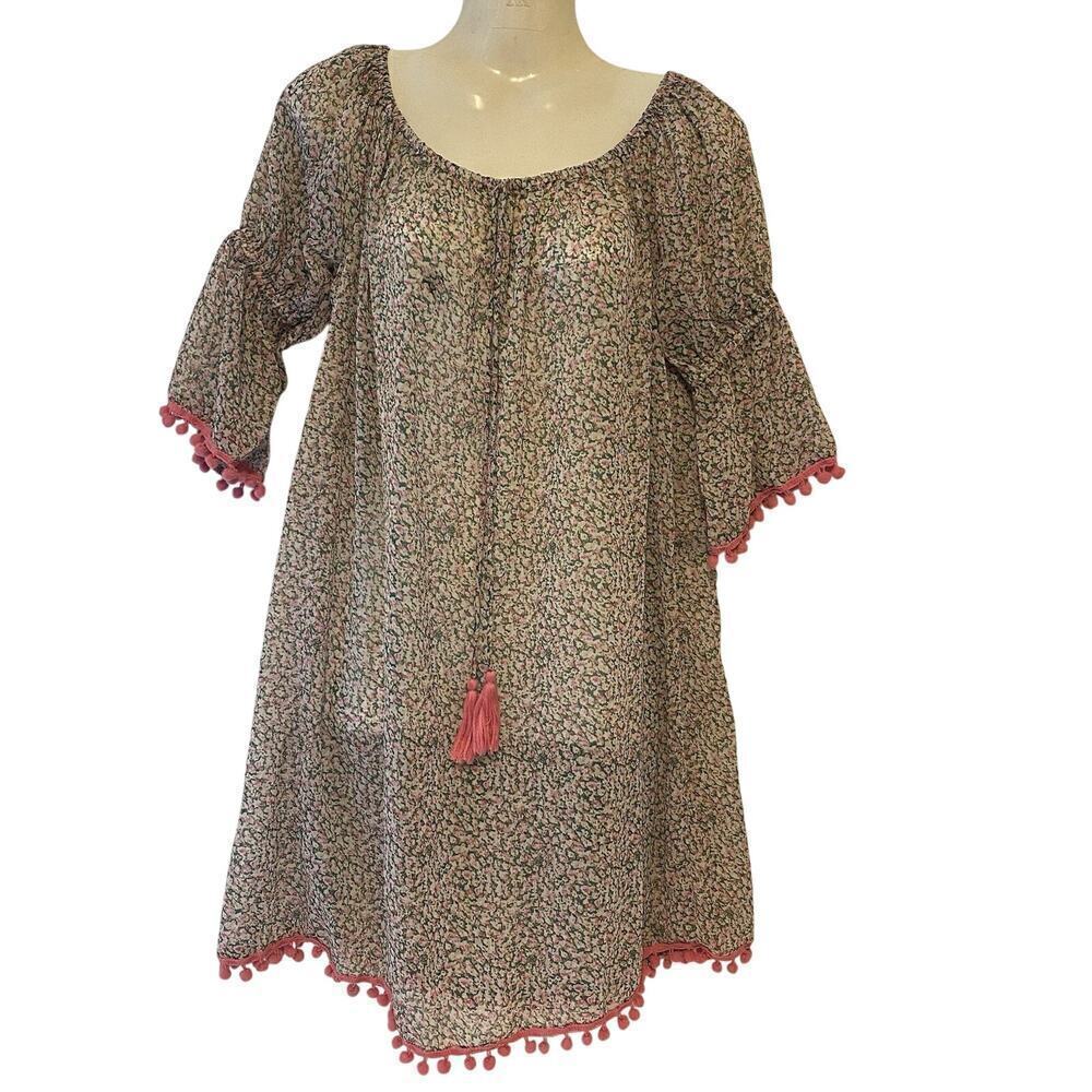 America &Beyond Sheer MiniDress M CoverUp Floral Cottagecore Resort Preppy Beach